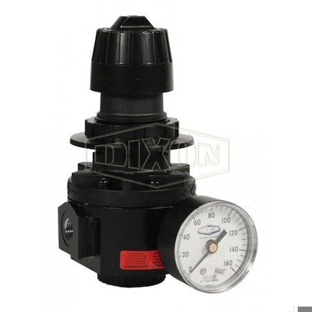 Dixon Wilkerson by Relieving Standard Regulator with GC230 Gauge, 3/8 in NPT/BSPP-G, 148 SCFM Flow Rate R26-03RG